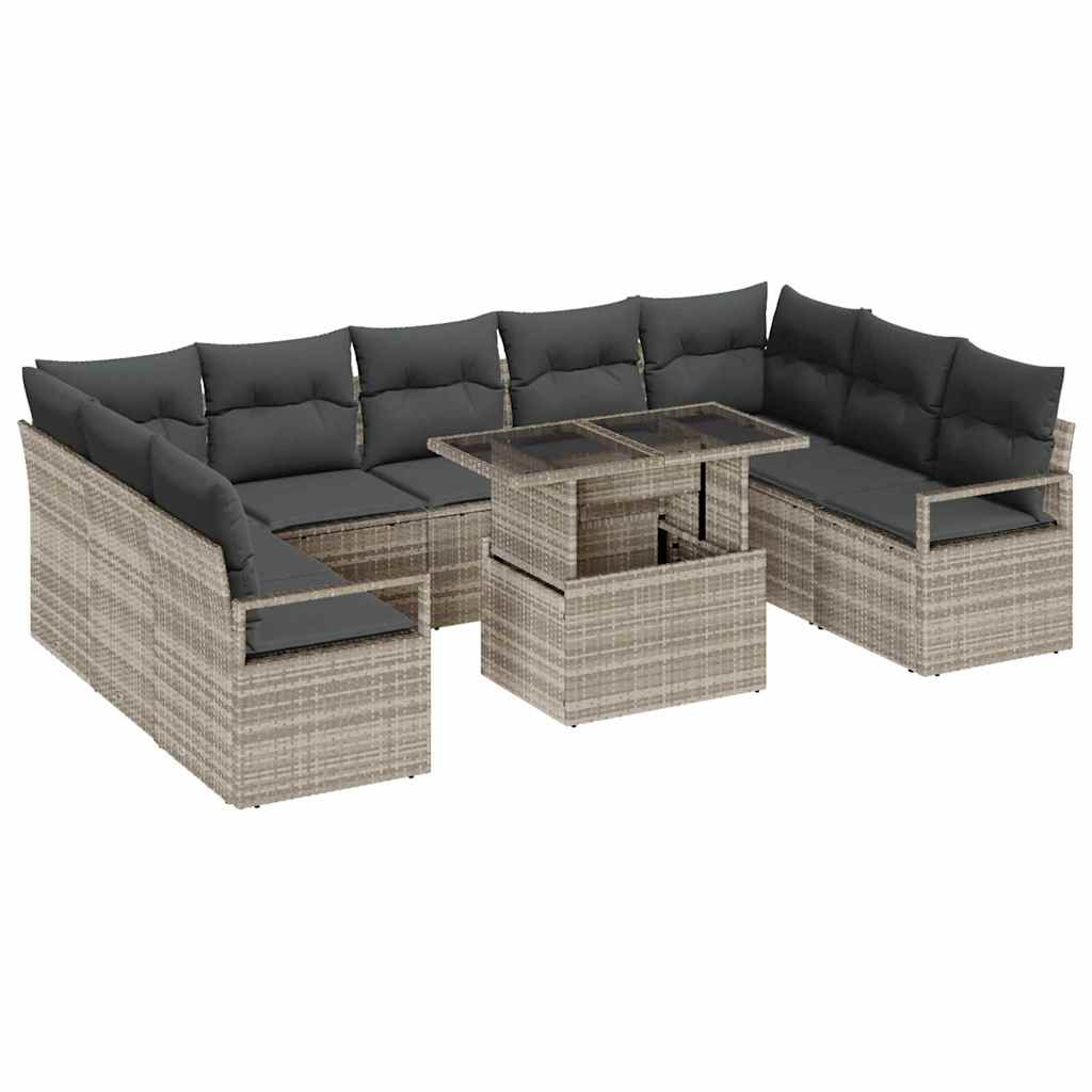Garten-Sofa-Set mit Speicher 10 pcs Hellgrau Poly Rattan